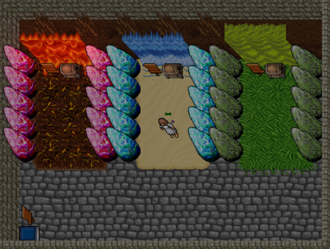 Se tiver feito tudo certinho, você encontrará essa sala, e poderá escolher entre uma das três stones de evolução: Fire, Water e Grass.