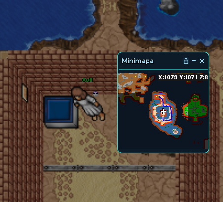 Entrando no buraco, você vai encontrar a porta para a entrada da quest(onde está sinalizado o requisito de level), e após avançar na sala enfrentando pokémons de água, você chegará nessa casinha, onde está o teleport para a próxima fase.