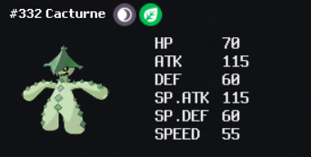 Cacturne, que possui ATK e SP.ATK iguais