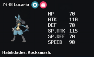 Lucario, que tem 5 pontos de diferença entre os dois danos
